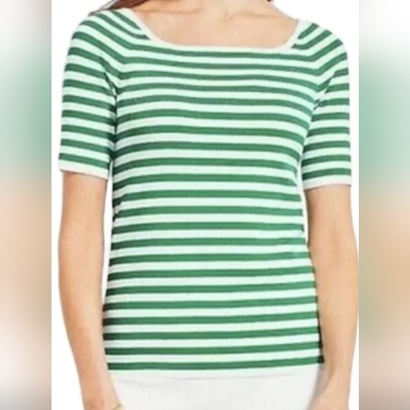 NWT Talbots green and white striped square neck short sleeved sweater MP - Picture 1 of 10